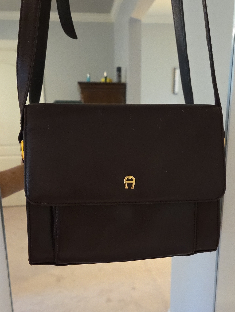 Vintage Etienne Aigne Classic Oxblood Leather Crossbody Bag with Gold Hardware